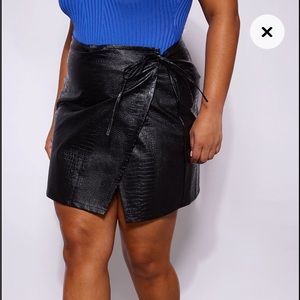 Mini wrap faux croc leather skirt PLT